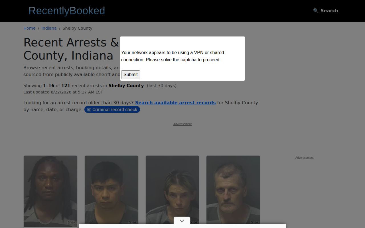 Recently Booked unofficial Shelby County booking index