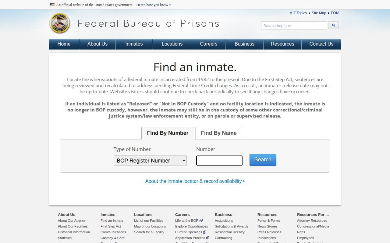 Federal BOP locator for Shelby County inmate record searches