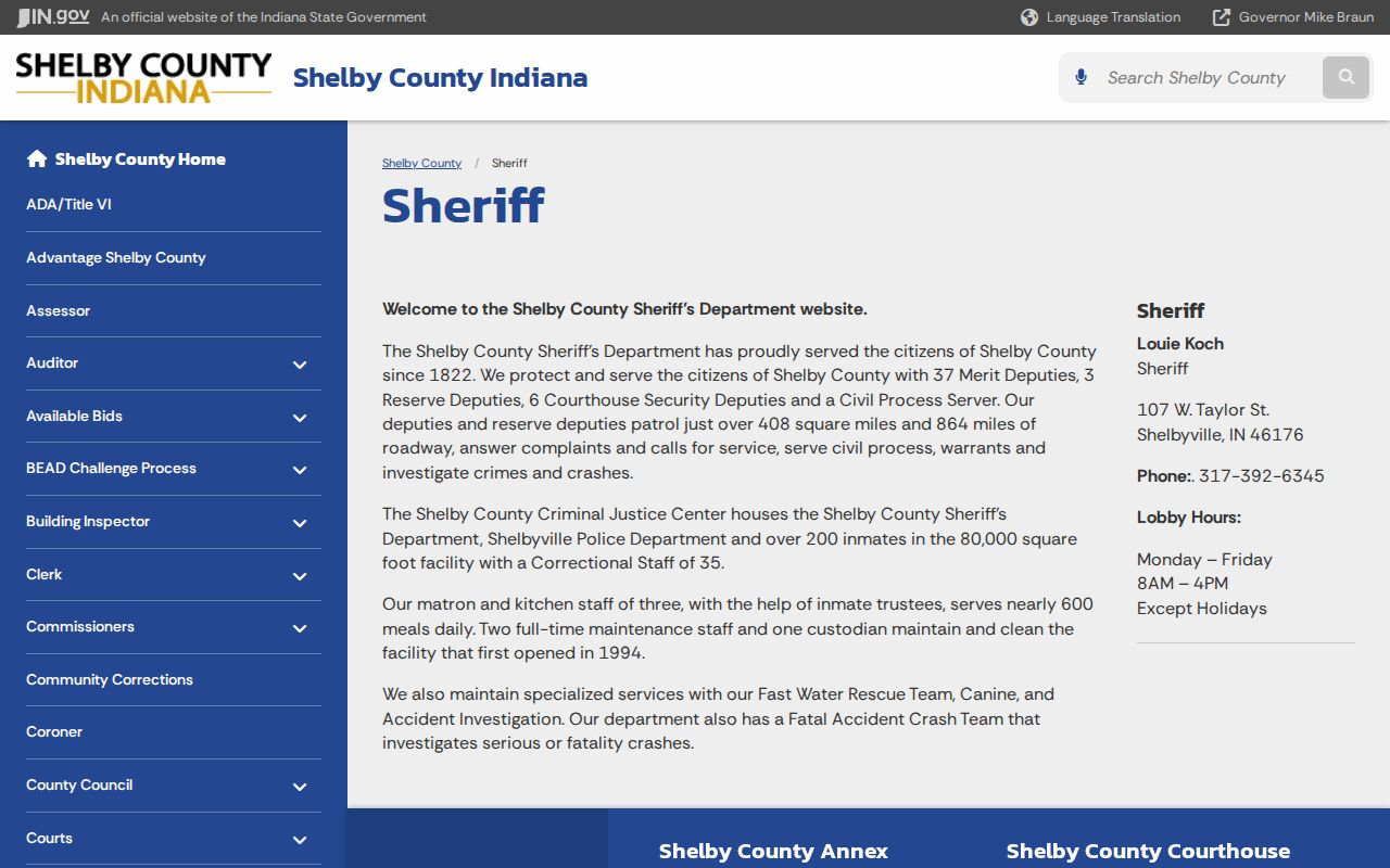 Shelby County Sheriff official wanted-list and warrant contact fallback